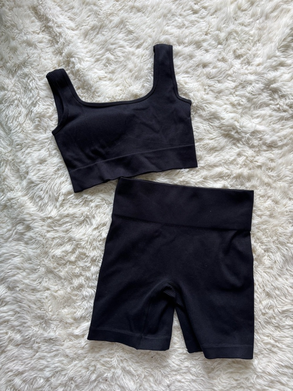 Black Ribbed Seamless Tank Crop & High-Waist Biker Shorts Set